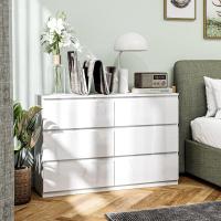 Cómoda con 6 Cajones Cómoda de Dormitorio Moderno con Diseño Anti-vuelco Cajonera para Salón Pasillo 112x34x75 cm Blanco Brillo - details 3