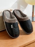 Zapatillas de cuero PU para hombre, zapatos planos de piel impermeables para interiores, Zapatillas de casa de invierno, zapatos de dormitorio de algodón - details 0