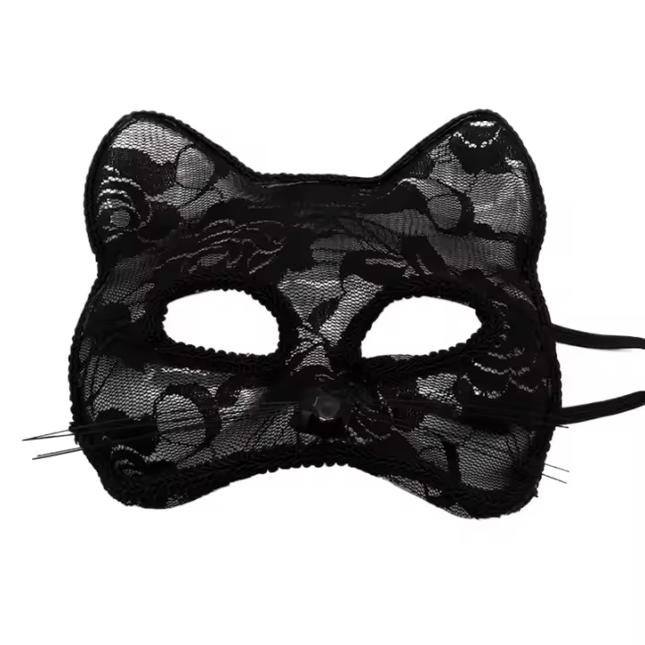 Máscara de encaje de Halloween media cara bola de mascarada femenina Cosplay Animal cara de gato máscara negra - 1