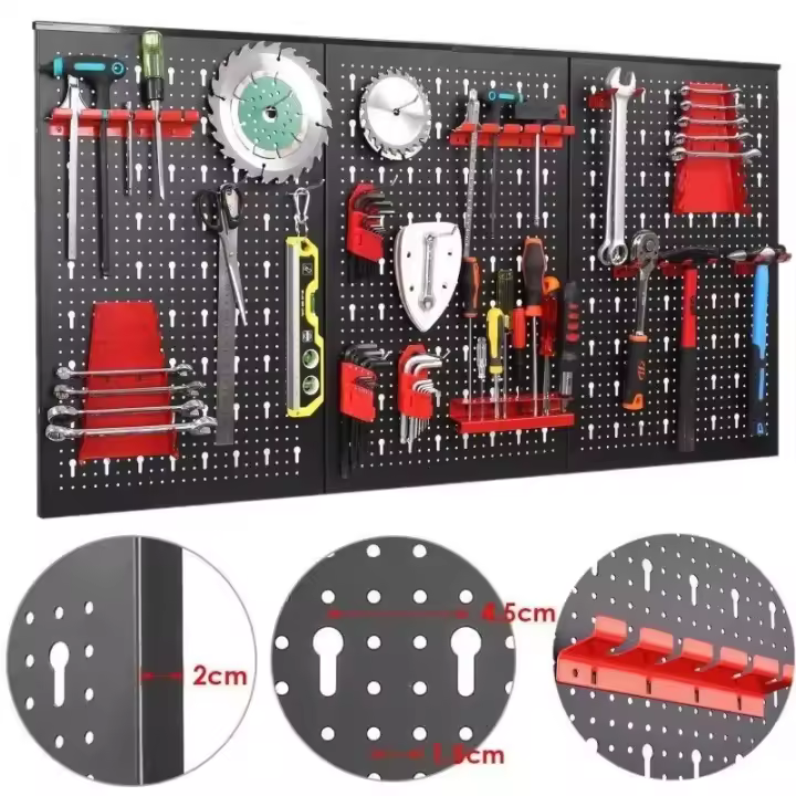 Tablero organizador de pared para garaje, Kit de almacenamiento de herramientas, tablero de Metal de 120x60cm, 17 piezas, accesorios para banco de trabajo - 1