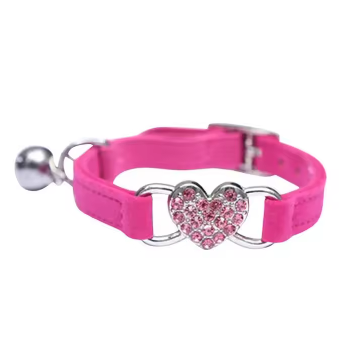 Collar de gato con campana de corazón de seguridad, Collar de gato con diamantes de colores ajustables, elástico ajustable, suave con campana, Collar para perro, accesorios para fotos - 1