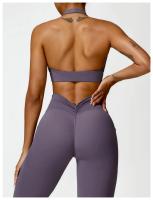 Sujetador deportivo con cuello Halter para mujer, Top fruncido de alto soporte para gimnasio, ropa de entrenamiento, corsé de - details 14