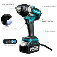 Kamolee-llave eléctrica sin escobillas, inalámbrica, 1800 N.m, batería y cargador incluidos, Compatible con batería Makita de 18V - details 9