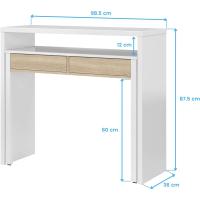 Escritorio Extensible, Mesa Estudio, Consola, Color Blanco Artik y Roble Canadiense, Medidas: 98,5 cm (Largo) x 36-70 cm (Fondo) x 87,5 cm (Alto) - details 1