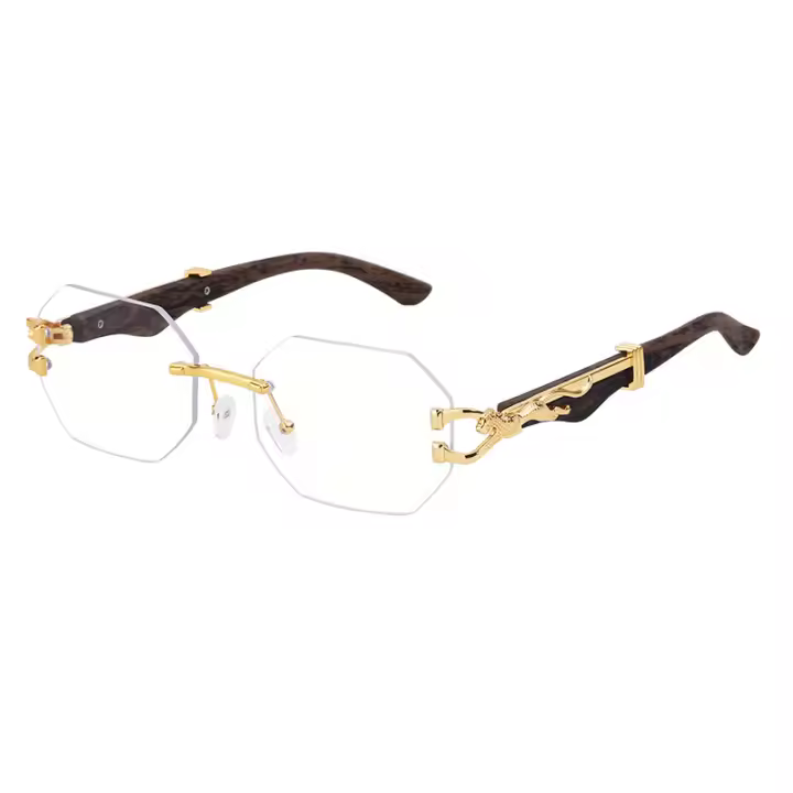 Gafas de Sol Masculinas sin Marco con Estilo de Leopardo Legadas de Vidrio con Grano de Madera Falsa - 1