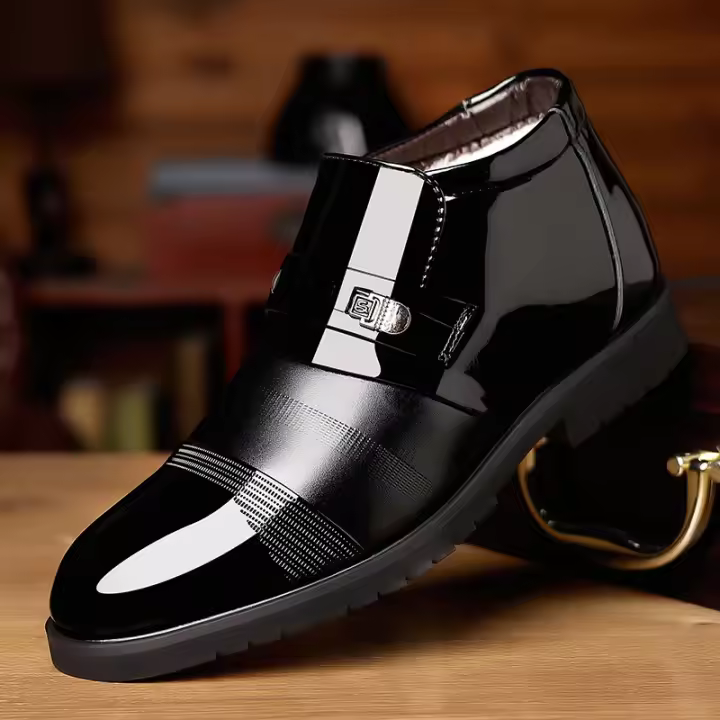 Zapatos de cuero de caña alta versátiles de moda para hombre, zapatos de algodón, terciopelo de invierno, cálido, más grueso - 1