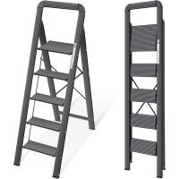Escalera Plegable de Aluminio de 5 Peldaños Ahorro de Espacio y Portátil para Hogar, Cocina, Oficina Negro - details 0