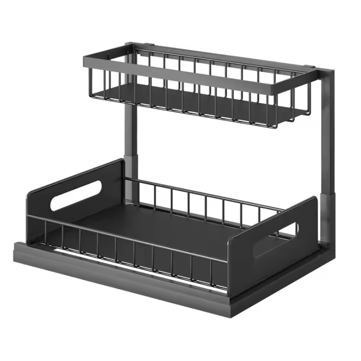 Organizador de Deslizante de Metal Piorlado para Fregadero 2 Niveles en Forma de L para Espacios Estrechos Estante de Especias y Condimentos para Cocina y Comedor - 1