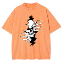 Camisetas lavadas con estampado de esqueleto para hombre, camiseta holgada de verano, Tops suaves de calle, ropa informal de algodón - details 14
