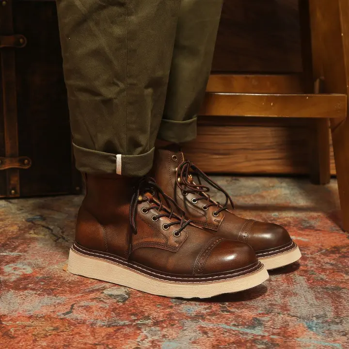 Zapatos de piel de vaca pura primera capa herramientas de piel de vaca zapatos de caña alta suela suave suela gruesa - 1