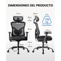 Ergonómica con Soporte Lumbar, Reposacabezas 2D, Reposabrazos Ajustable, Cojín Mejorado, - details 1