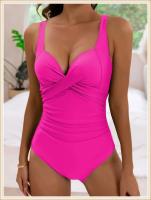 2024 ropa de playa lisa de una sola pieza plisada para mujer, nadadores, traje de baño para nadar, verano - details 7