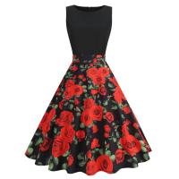 2025 Primavera/Verano nuevo vestido sin mangas de punto empalmado con estampado de flores rosas ropa de mujer - details 1