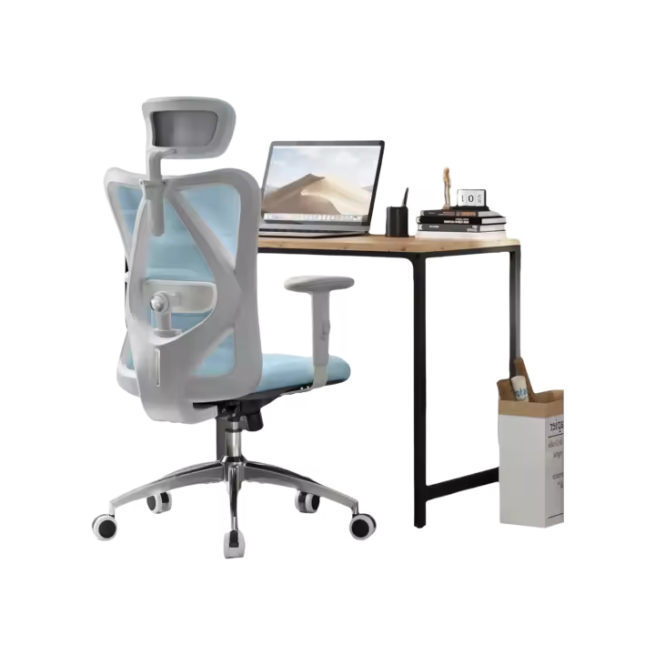Silla de escritorio para computadora con reposacabezas ajustable y soporte lumbar, respaldo alto, silla ejecutiva giratoria para oficina en casa (azul claro) - 1
