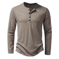 Camisa De Algodón Para Hombre Con Botones Cuello Henley Manga Larga Casual Color Sólido Moda Camisetas Transpirable Ligera Y De Wicking De Humedad - details 12