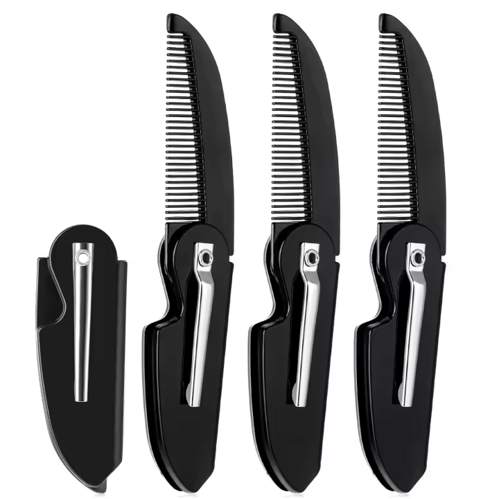 Paquete de 4 peines de barba plegables para hombres, peine de bigote, peine de bolsillo pequeño, peine de bigote, peine de peinado portátil - 1