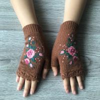 Guantes de punto para mujer, manecillas bordadas de lana cálida con medio dedo, para otoño e invierno, 2024 - details 1