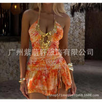 Vestido de verano 2025 con cuello en V, sexy, con tirantes finos, sin mangas, con espalda descubierta y lentejuelas. - details 8