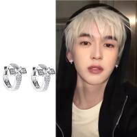 Micro incrustaciones de diamantes de imitación para hombres, pendientes cruzados, estilo Punk coreano, hebilla de oreja, aro de oreja de circón, sentido de lujo, regalo de plata - details 2