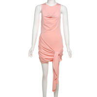BUNO- Vestido fruncido, vestido elegante verano 2025, tendencia, cuello redondo, sin mangas, con borla, dulce chica, moda urbana, Mini - details 9