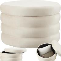 Taburete Almacenaje Bouclé, Carga: 120 kg, MDF, Puff Almacenaje, Taburete Dormitorio, Reposapies Puff, Zapatero Entrada Recibidor, Asiento Acolchado, Ideal Salón Hogar - 42 x 47 cm Crema - details 15