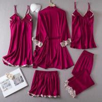 Juego de albornoz Ence de 5 piezas para mujer, ropa de dormir, kimono de satén, informal, para el hogar, primavera y verano - details 5