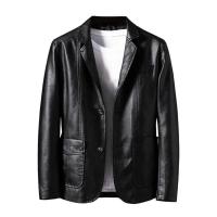 Chaqueta de Cuero de Moda Ligera para Hombres Estilo Coreano, Blazers PU, Moda de Lapela de Negocios - details 5