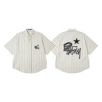 Polo de corte recto y holgado de marca de moda americana, tejido de doble brillo de puro algodón con logotipo bordado clásico, camisa de manga corta sin cuello para hombre, nueva camiseta informal de estilo veraniego para parejas - details 15