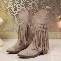 Botas de caballero para mujer a la moda de otoño, botas largas de tacón bajo, botas retro martin con borlas para mujer - details 2