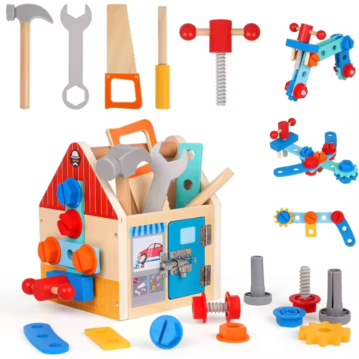 Juego de Herramientas de Madera para Niños Caja de Herramientas con Cerradura - 1