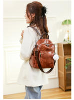 Mochila informal vintage de cuero PU para mujer, morral pequeño de viaje a la moda, color verde y negro - details 22