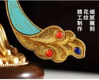 Huibao tibetano de cobre puro, adornos de salón de rueda auspiciosos dorados antiguos, instrumentos de práctica del Dharma tántrico, grandes - details 4
