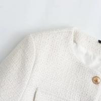 Chaqueta de Tweed con Punto de Volteo Primaveral Abrigo Corto de Cuello Redondo de Una Sola Brecha para Damas Top de Moda - details 8