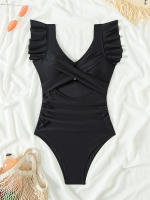 Bañador de una pieza para mujer, traje de baño con volantes y cuello en V, Monokini Sexy, ropa de playa sin espalda para verano - details 8