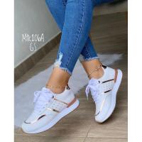 Zapatillas de deporte con plataforma para mujer, zapatos para correr al aire libre vulcanizados cómodos de moda con retazos de cuero informales, - details 0