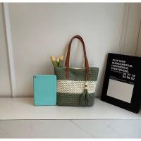 Bolso de hombro único de tejido hueco, nuevo bolso de moda con flecos, bolso de playa estilo vacaciones, bolso de paja de bloques de color - details 7