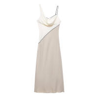 TRAFZA-vestido Midi elegante de fiesta de verano para mujer, sin mangas, asimétrico, con cuello oscilante, línea brillante, vestido ajustado decorativo - details 1