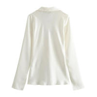TRAFZA-camisa de satén con lazo adornado para mujer, blusa de seda con textura, informal, ajustada, de manga larga, con cuello vuelto, 2024 - details 15