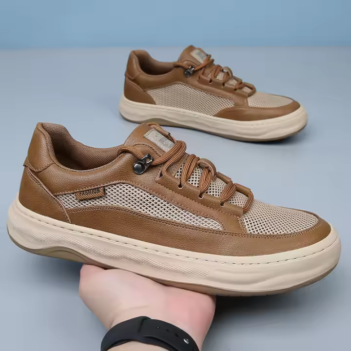 Nuevos zapatos de hombre, zapatos de malla de cuero con plataforma transpirable para hombre, zapatos deportivos y de ocio. - 1