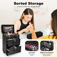 Estuche de tren de maquillaje rodante profesional, carrito de cosméticos, organizador de almacenamiento de maquillaje, negro con 3 capas, 36*23*58cm/14,2*9,1*22,8 pulgadas - details 5