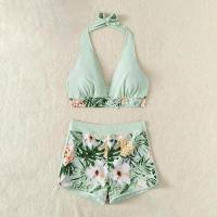 Bikini abierto con estampado de hojas retro en talla grande, conjunto de traje de baño de dos piezas con correas estables para mujer - details 83