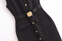 Elegante negro verano ss, sin mangas, abotonado hasta la cintura - details 4