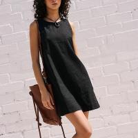 Blusa de lino y algodón estilo verano 2025 para mujer con abertura en la espalda, minivestido sólido colorido en varios colores - details 8
