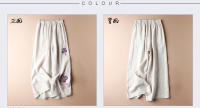 Pantalones bordados de lino y algodón para mujer, pantalones de pierna ancha de talla grande, cintura elástica, ajuste suelto informal, Color sólido, primavera y verano, 3xl, 2xl - details 9