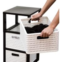 Contenedor rodante con 3 cajones en apariencia de ratán, Plástico (PP) sin BPA, blanco, 3 x A4/18l (37,5 x 32,5 x 71,2 cm) - details 9