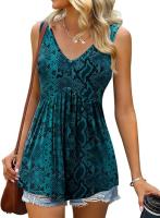 Verano nuevo con cuello en v sin mangas chaleco falda casual estampado tropical de flores vestido mujer - details 14