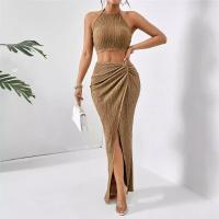 2025 nueva ropa de mujer, traje de mujer, chaleco + falda larga, slim, cadera, giro, verde - details 5