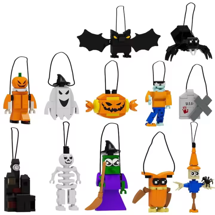 Kit de construcción de adornos navideños, decoración navideña con calabaza, fantasma, bruja, Araña, conjunto de construcción encantada - 1