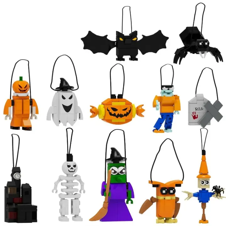 Kit de construcción de adornos navideños, decoración navideña con calabaza, fantasma, bruja, Araña, conjunto de construcción encantada - 1