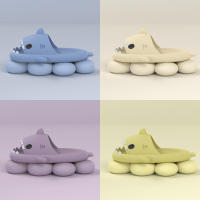 Zapatillas De Baño De Verano Para Mujer Y Niños Dibujos De Tiburón Cartoon Pantuflas De Interior Cómodas Y Moda Plataforma Medio Tacones Suaves EVA Para Parejas - details 2